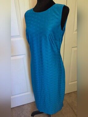 Chaps Bright Blue Sleeveless Sheath Dress Basketweave Textured Pattern Sz 6